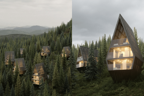 沒有樹的「樹屋」？隱身於歐洲阿爾卑斯山森林的樹上度假營！