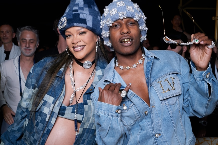 Rihanna wearing Messika fine jewelry to embellish her stylish pregnancy ...