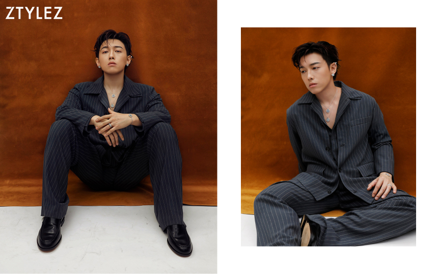 MC Cheung seated during interview wearing Tod's and MIKIMOTO