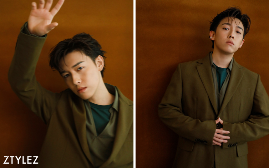 MC Cheung in green Tod's blazer with MIKIMOTO ear cuff