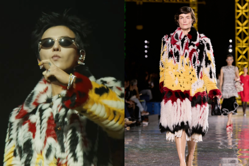 权志龙Coachella开场造型，配搭Chanel风格大衣与珠宝配饰