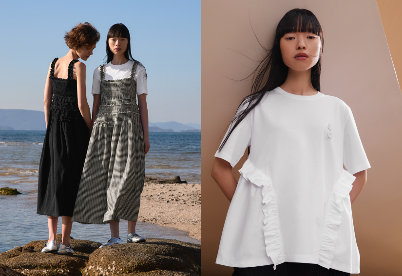 优衣库 x Cecilie Bahnsen 连衣裙细节图，展示荷叶边与泡泡袖设计